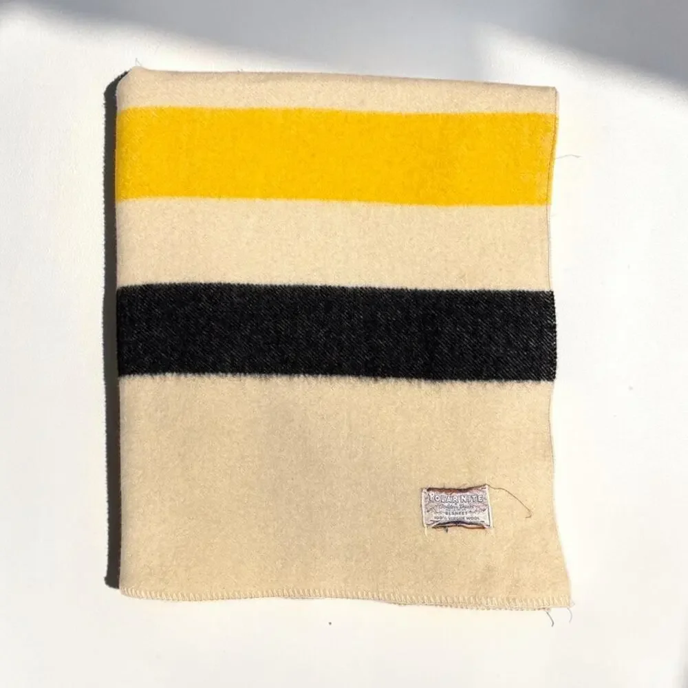 Vintage Polar Nite Golden Dawn Striped Blanket Multi Wool Bound Edges 93”x78”